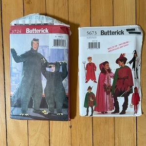 Costume patterns Adult and Child sized. Butterick 5673 uncut. Butterick 5724